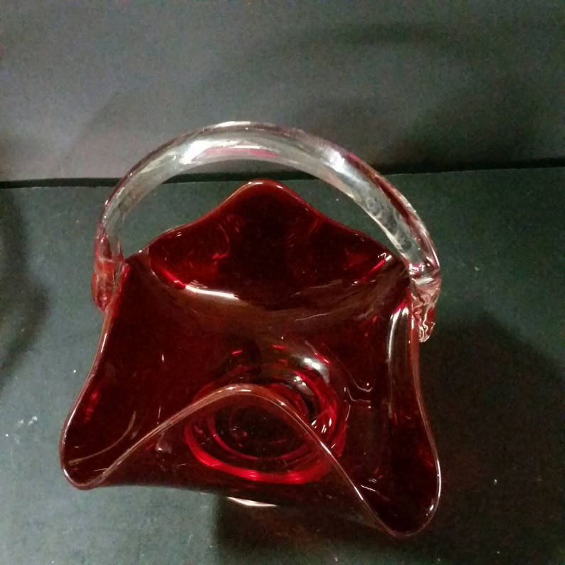 Vintage Ruby Red Depression Glass Clear Handled Bowl With Etsy