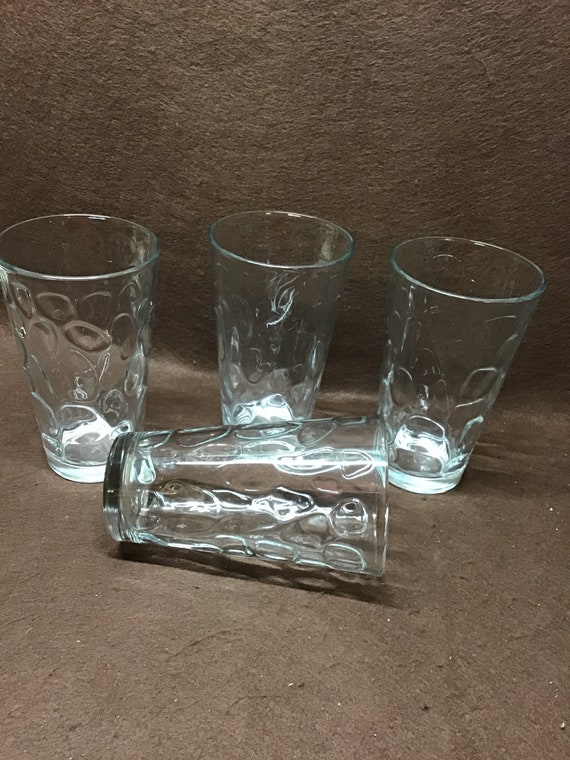 Vintage Libby Clear Optic Dot Glasses. Set of 4 Flat Bottom. 14 Ounce 