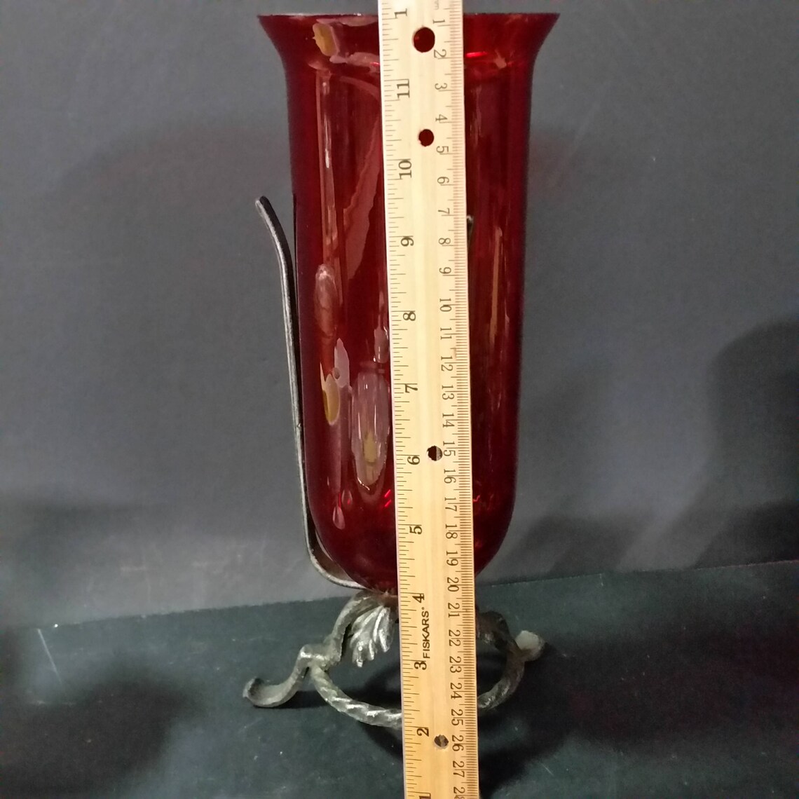 Vintage Ruby Red Hurricane Candle Holder on Decorative Stand Etsy
