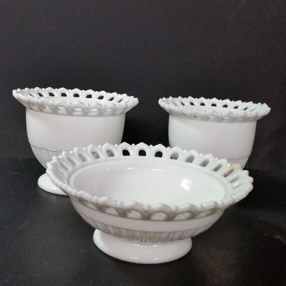 Vintage Milk Glass Planters Vases Candy Or Nut Dishes Set Etsy