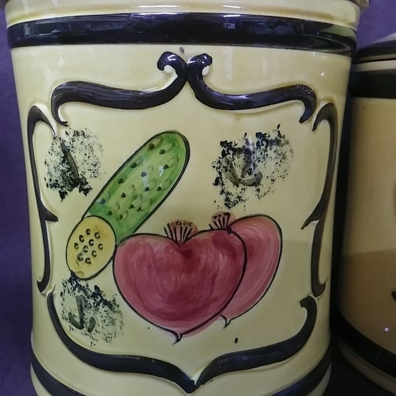 Vintage Ceramic Canisters 3 Piece Set. Hand Painted - Etsy