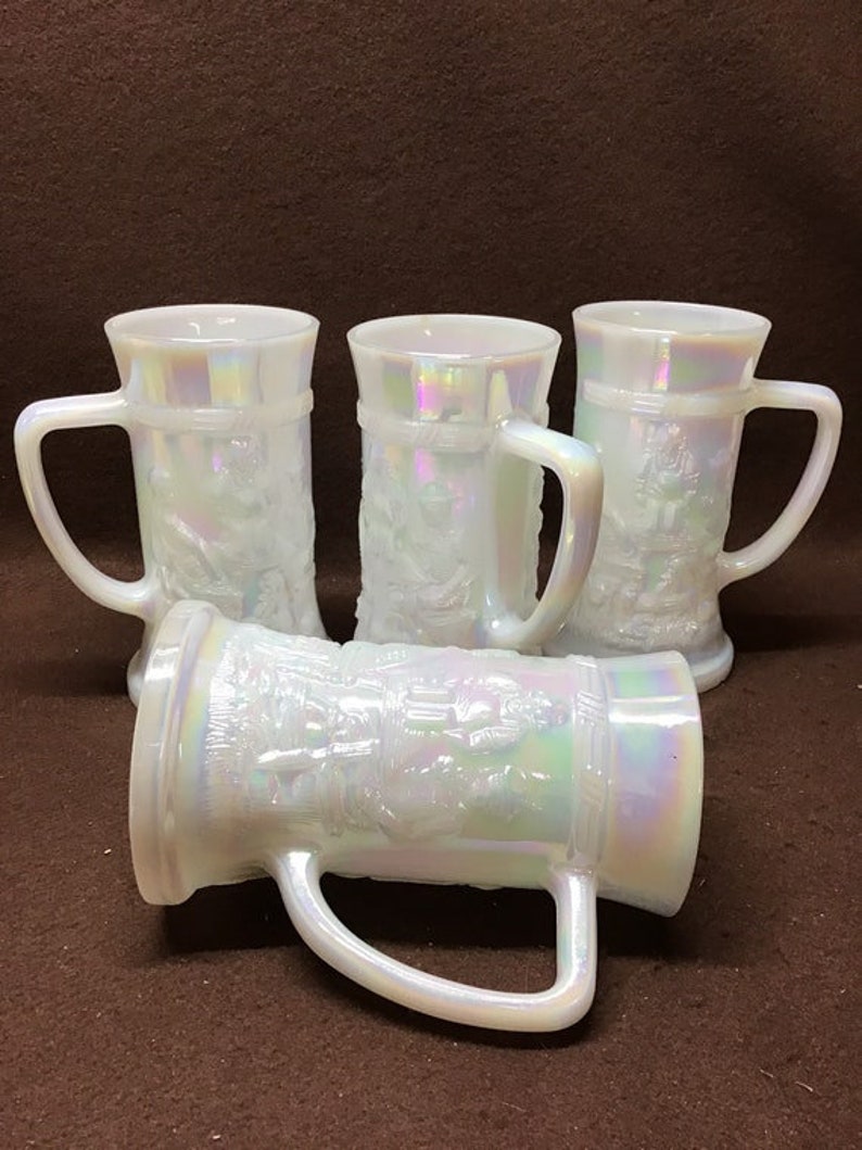 Vintage Iridescent Milk Glass Beer Mugs . Set of 4 . Beer Etsy