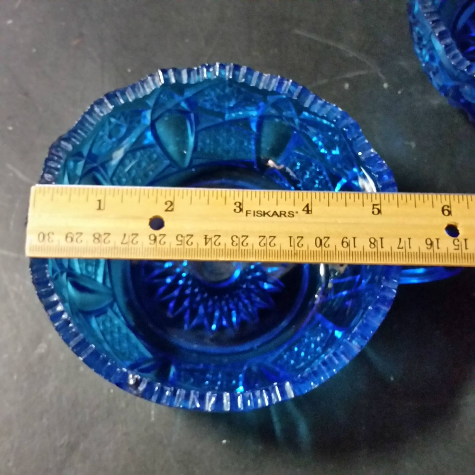 Vintage Set of 2 Blue Cut Glass Handled Bowls. Sawtooth Edge Etsy