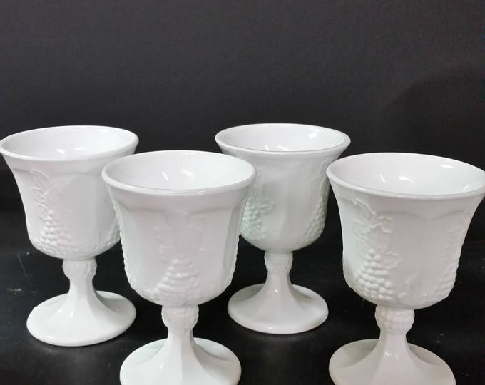 Vintage Milk Glass Goblets Grape Cluster Design Pedestal Etsy