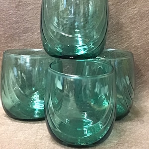 Set of 4 Anchor Hocking Clear Low Ball Drinking Glasses Wave Swirl Pattern  Vtg