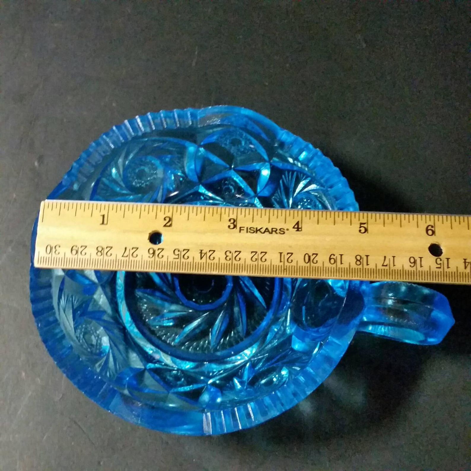 Vintage Blue Cut Glass Handled Relish Bowl. Sawtooth Edge Etsy