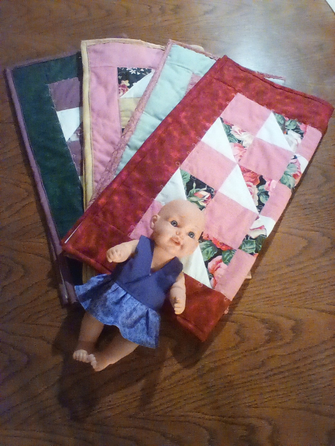 Quilted Baby Bedding Hand Made Hand Crafted Doll Quilt. 4 Colors to