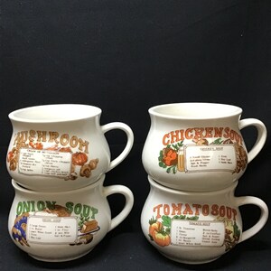 Vintage Soup Recipe Handled Bowls, set of 4 mixed matched