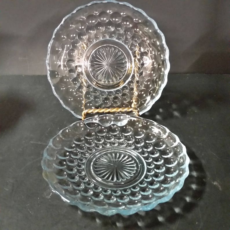 bubble pattern saucers Vintage anchor hocking Sapphire Blue