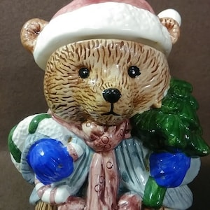 Vintage ceramic Christmas bear cookie jar