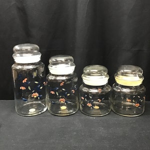 Vintage Princess House glass canisters, Heritage Bloom, set of 4