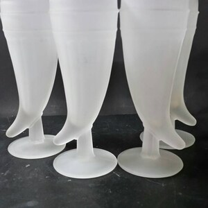 Vintage white frosted &quot;powder horn&quot; shaped beer glasses. Set of 4