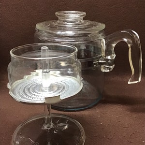 Vintage 6 cup stove top Pyrex percolator coffee maker. Incomplete, top strainer missing.