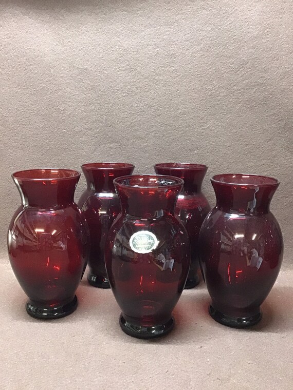 Anchor Hocking Ruby Red Vases Set Of 5 Etsy