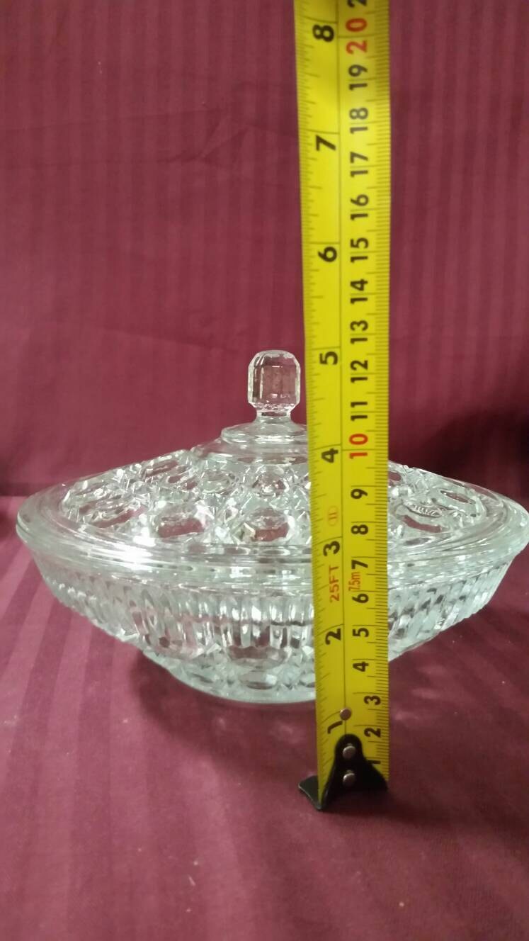 Crystal Candy Dish With Lid. Windsor Pattern. Button Cane Etsy
