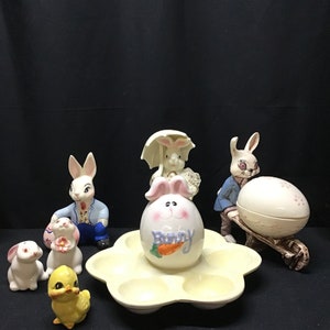Vintage Ceramic Rabbits Easter Collection 7 pieces total