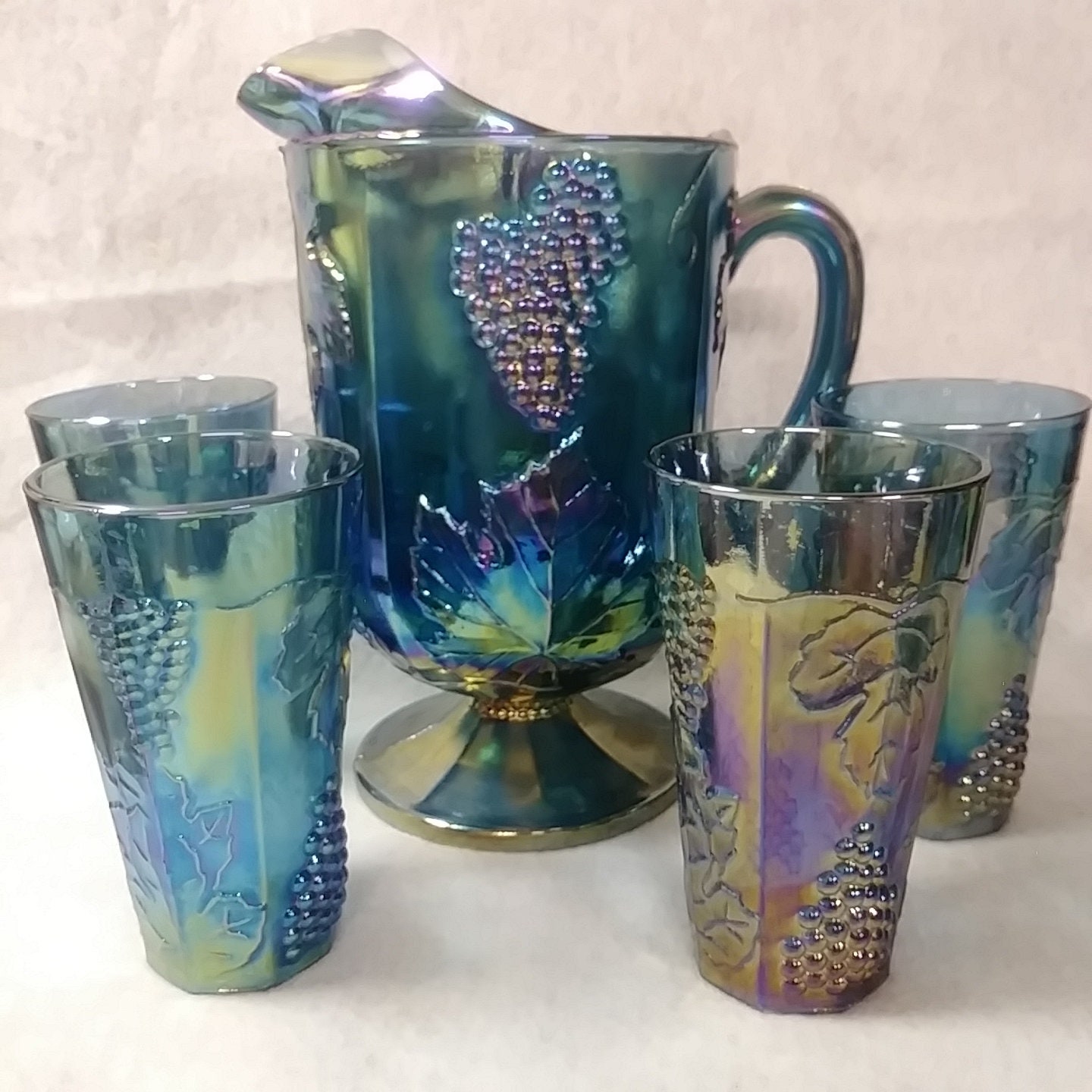 Blue Clear Pitcher And Cups Glass Drink Pitcher And Glass - Temu