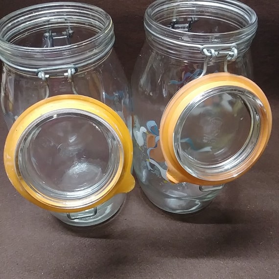 ARC France Glass Canisters Rubber Seals Wire Closures. Etsy
