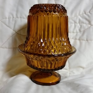 Vintage golden amber candle lamp, fairy lamp. Indiana glass candle holder, 2 piece.