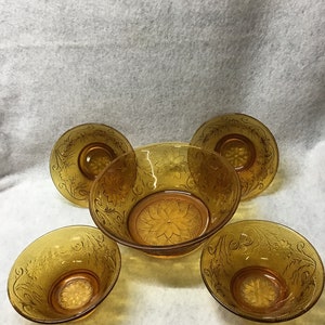 Vintage Golden Amber Tiara Sandwich Bowls, set of 5