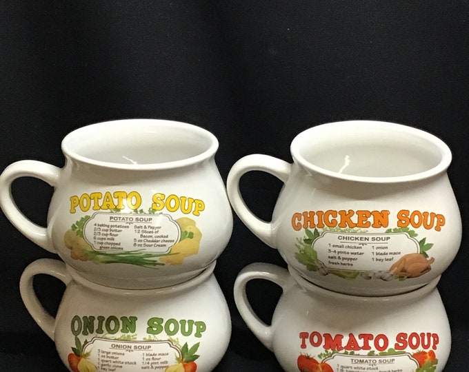 Vintage Soup Recipe Handled Bowls, Set of 4. D.D.T. Inc. Etsy