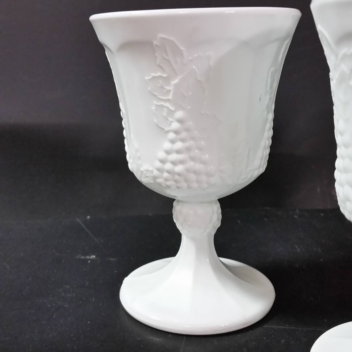 Vintage milk glass goblets grape cluster design pedestal Etsy