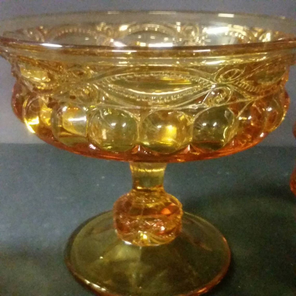 Vintage Amber Candle Holders and Matching Open Candy Dish. Etsy