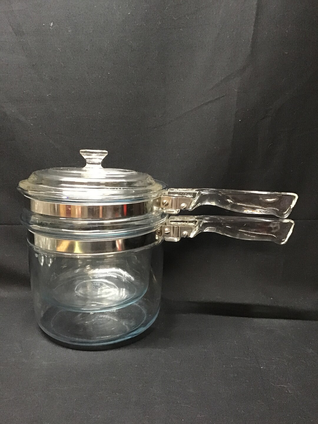 Vintage Pyrex Flame Ware Stove Top Double Boiler. 3 Piece 1 1/2 Quart