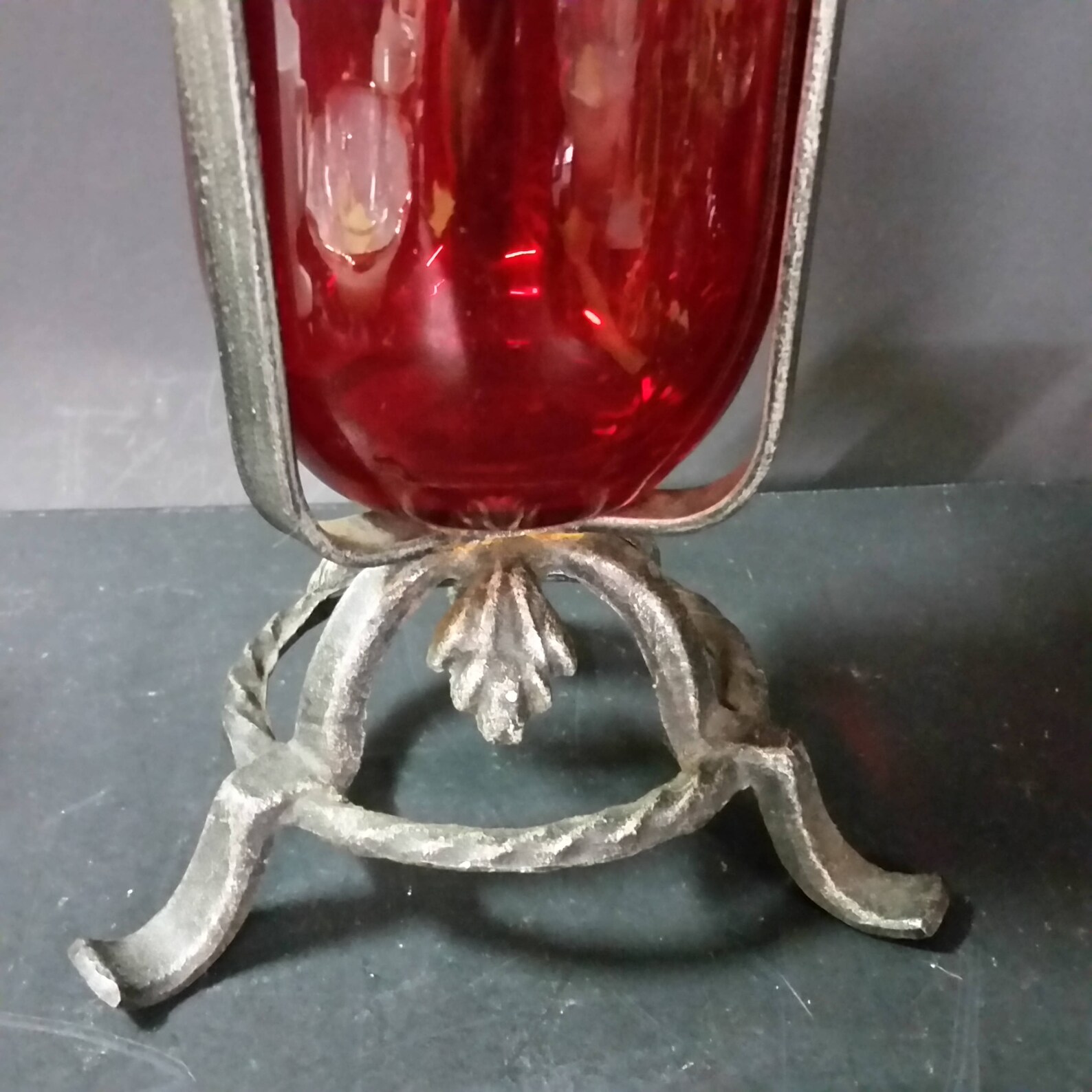 Vintage Ruby Red Hurricane Candle Holder on Decorative Stand Etsy