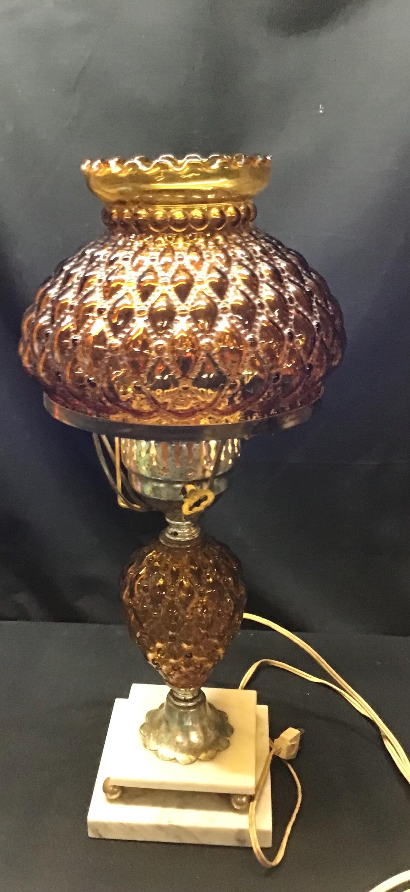 Antique Fenton Amber Diamond Quilted Hobnail Table Lamp W Antique Fenton Amber Diamond Quilted Hobnail Table Lamp W