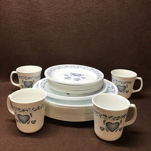 Vintage Corelle discontinued dinnerware Blue Hearts pattern. Replacement pieces