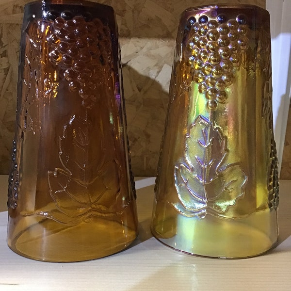 Vintage gold carnival glass tumbler. Harvest grape pattern.