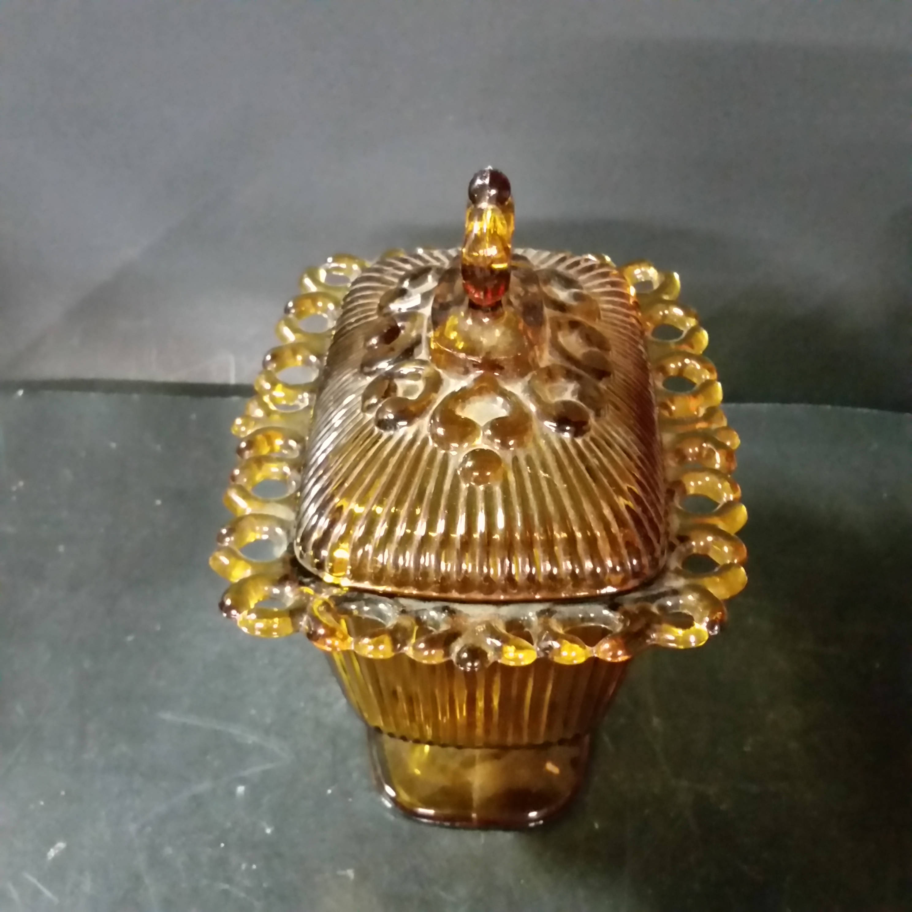 Vintage Golden Amber Glass Rectangular Pedestal Candy Dish - Etsy