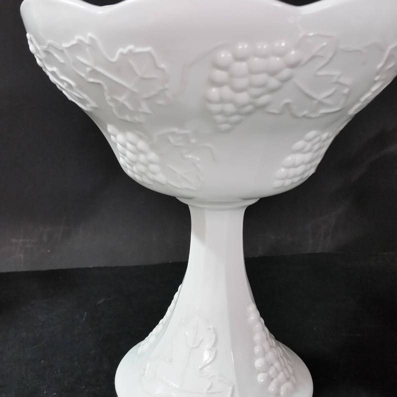 Vintage milk glass pedestal bowl with matching lid. Grape Etsy