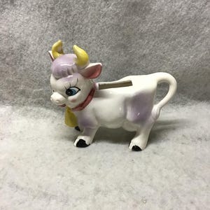 Vintage Japan Cow Happy Holstein Hand-Painted Anthropomorphic Creamer Pitcher Kitsch.