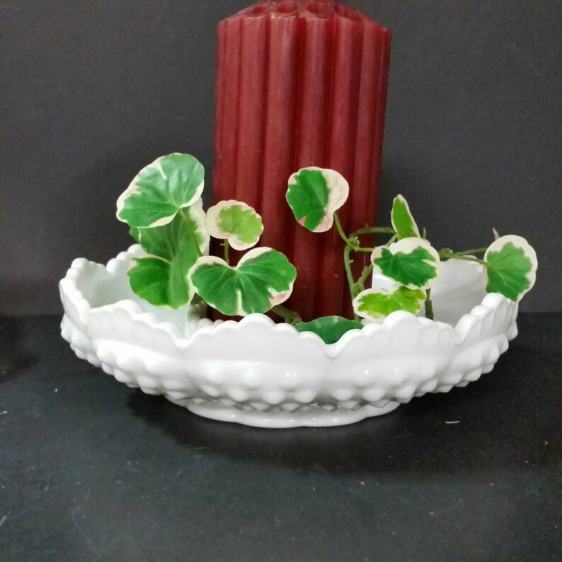 Vintage Fenton Milk Glass hobnail candle holder bowl. 8 inch Etsy