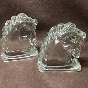 Vintage set of Glass Horse Heads book ends.