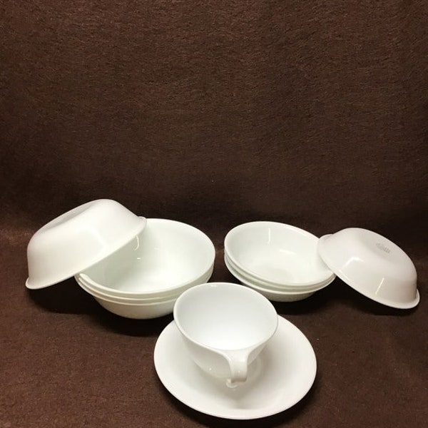 Replacement pieces Corning Corelle bowls, hook cup and saucer sets.  White