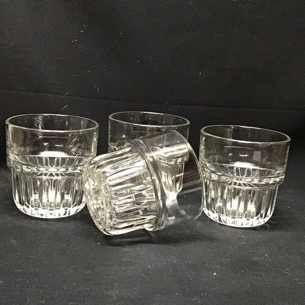 Hard to find Libbey clear Duratuff TM USA. Stackable, On the Rock Barroom glasses. Set of 2 (8) ounce capacity)