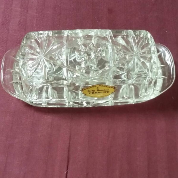 Anchor hocking early American prescut butter dish. Star of David pattern