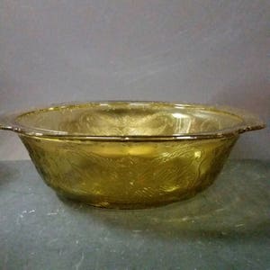 Vintage golden amber 9 1/2 inch serving bowl. Madrid Pattern. Depression glass image 1