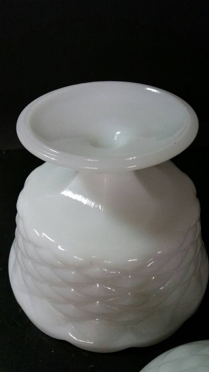 Vintage Milk Glass Pedestal Bowl With Matching Lid. Quilted Etsy