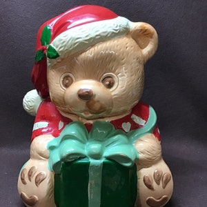 Vintage ceramic Christmas bear cookie jar
