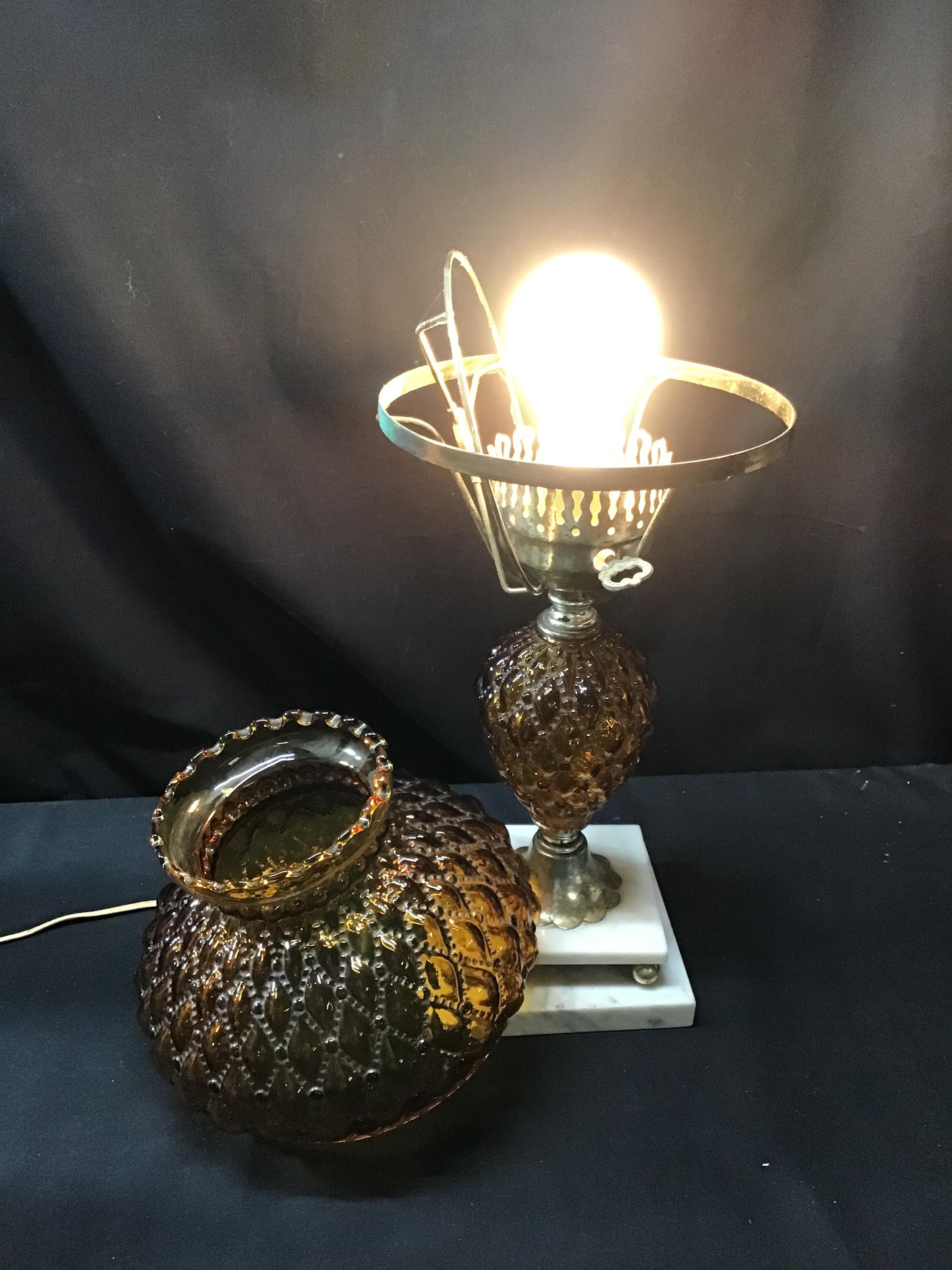 Antique Fenton Amber Diamond Quilted Hobnail Table Lamp W Antique Fenton Amber Diamond Quilted Hobnail Table Lamp W