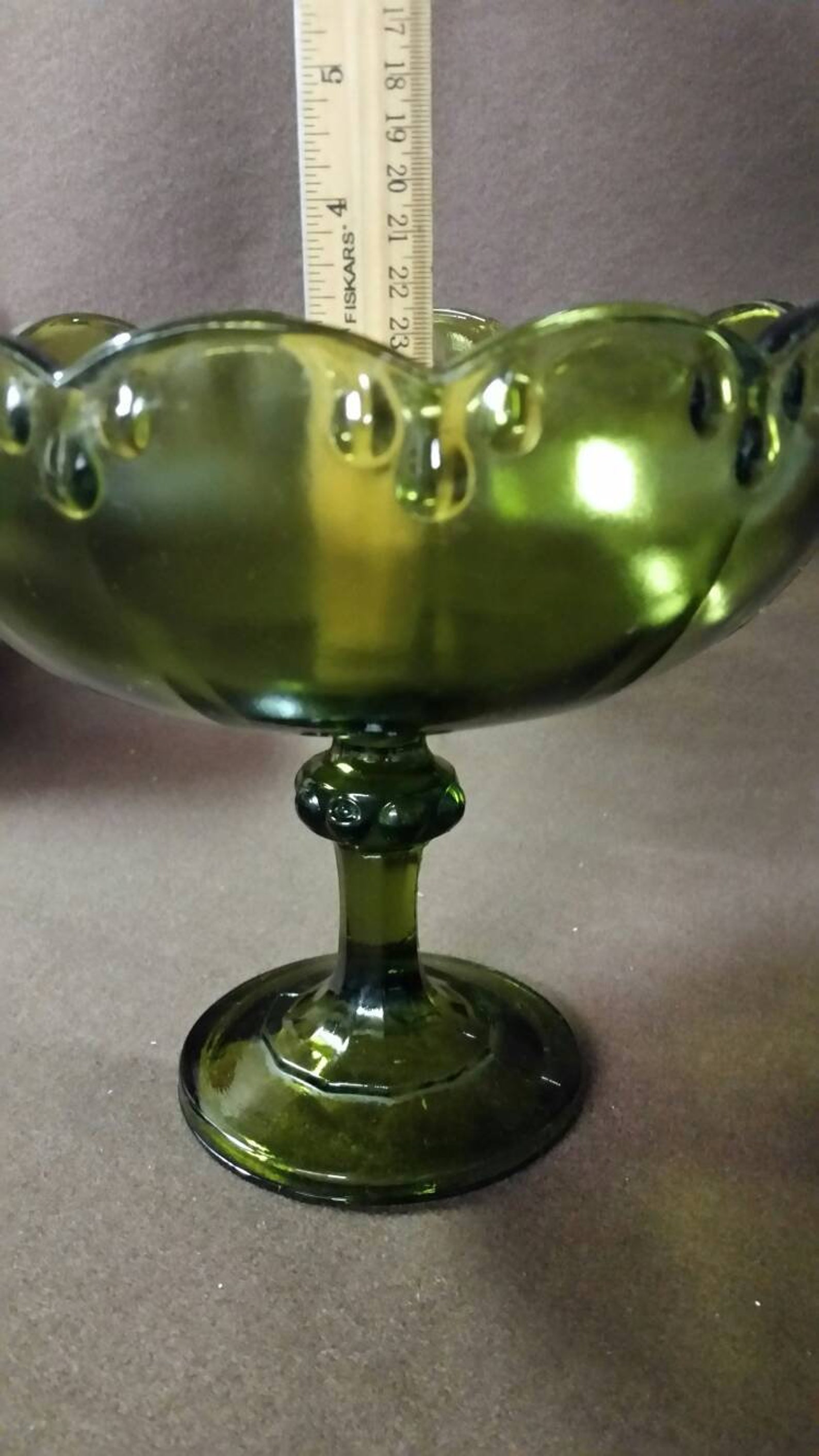 Vintage Green Glass Pedestal Bowl. Teardrop Pattern. Etsy