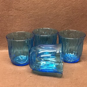 Vintage Hill Pebble, blue, lowball glasses. Set of 4 - 8 oz  Iomperial Glass