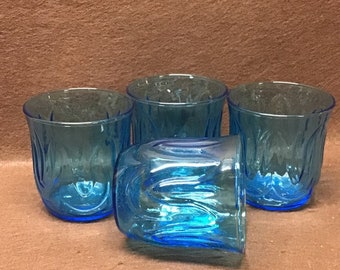 Vintage Hill Pebble, blue, lowball glasses. Set of 4 - 8 oz  Iomperial Glass