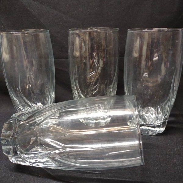 Vintage depression glass 16 ounce, flat bottom glasses. Swirl pattern. Set of 4. Anchor Hocking