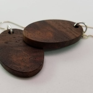 Wooden Oval Black Walnut Dangle Wood Earrings