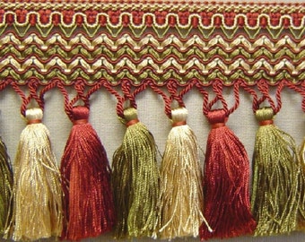 Onion Tassel Fringe Sage Green and Natural match Bullion Fringe Rosette Tassel